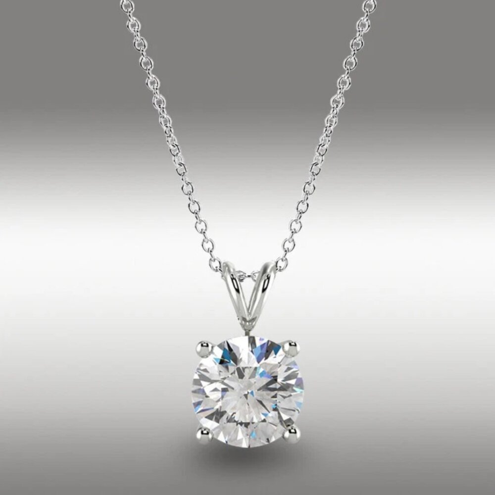 2 CT  Round Brilliant Cut GRA Moissanite 18 inch Solid 14K White Gold Necklace